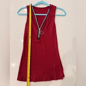 Burgandy Sleeveless Top with Zipper Detail